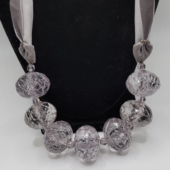 Silver Velvet Ribbon w/ Clear Beads Necklace - Fashion, Jewelry, Style, Stylish - Picture 3 of 4